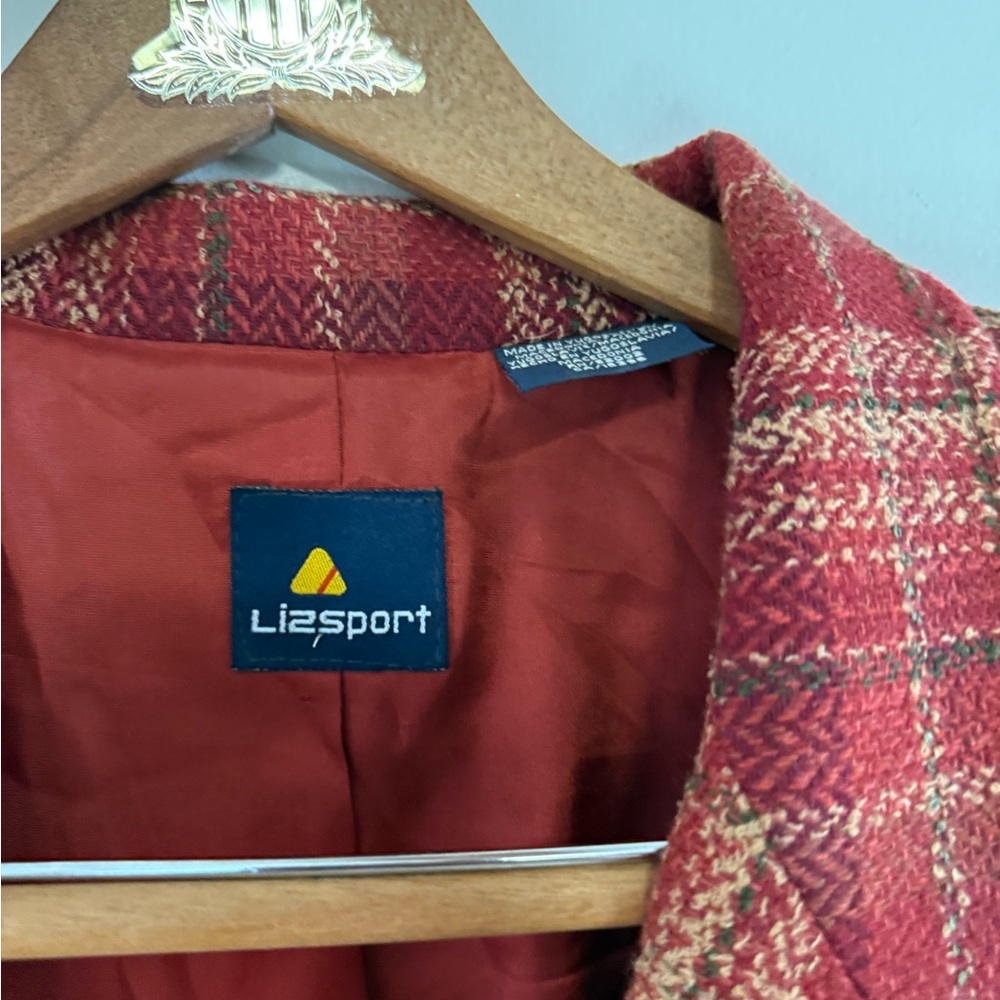 Liz Sport VINTAGE Plaid Red Women's Jacket with belt wool blend in size 14 - Picture 4 of 11